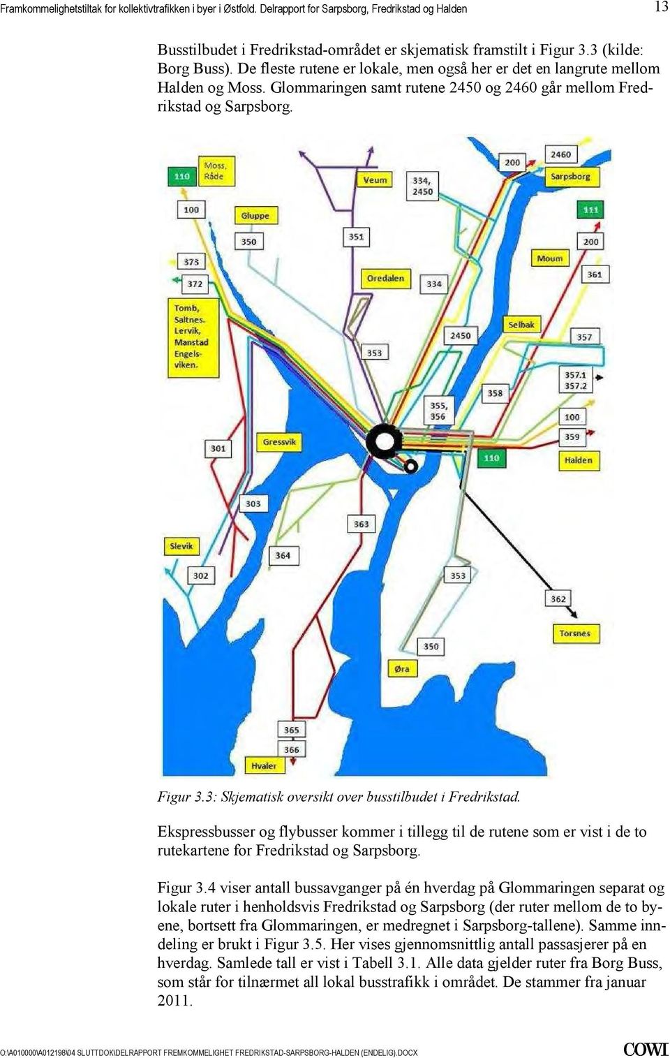 rutekartene for Fredrikstad og Sarpsborg Figur 34 viser antall bussavganger på én hverdag på Glommaringen separat og lokale ruter i henholdsvis Fredrikstad og Sarpsborg (der ruter mellom de to byene,