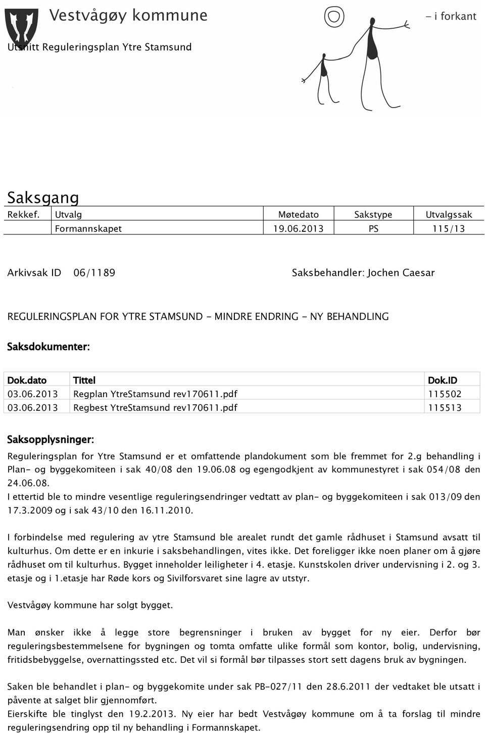 pdf 115502 03.06.2013 Regbest YtreStamsund rev170611.pdf 115513 Saksopplysninger: Reguleringsplan for Ytre Stamsund er et omfattende plandokument som ble fremmet for 2.