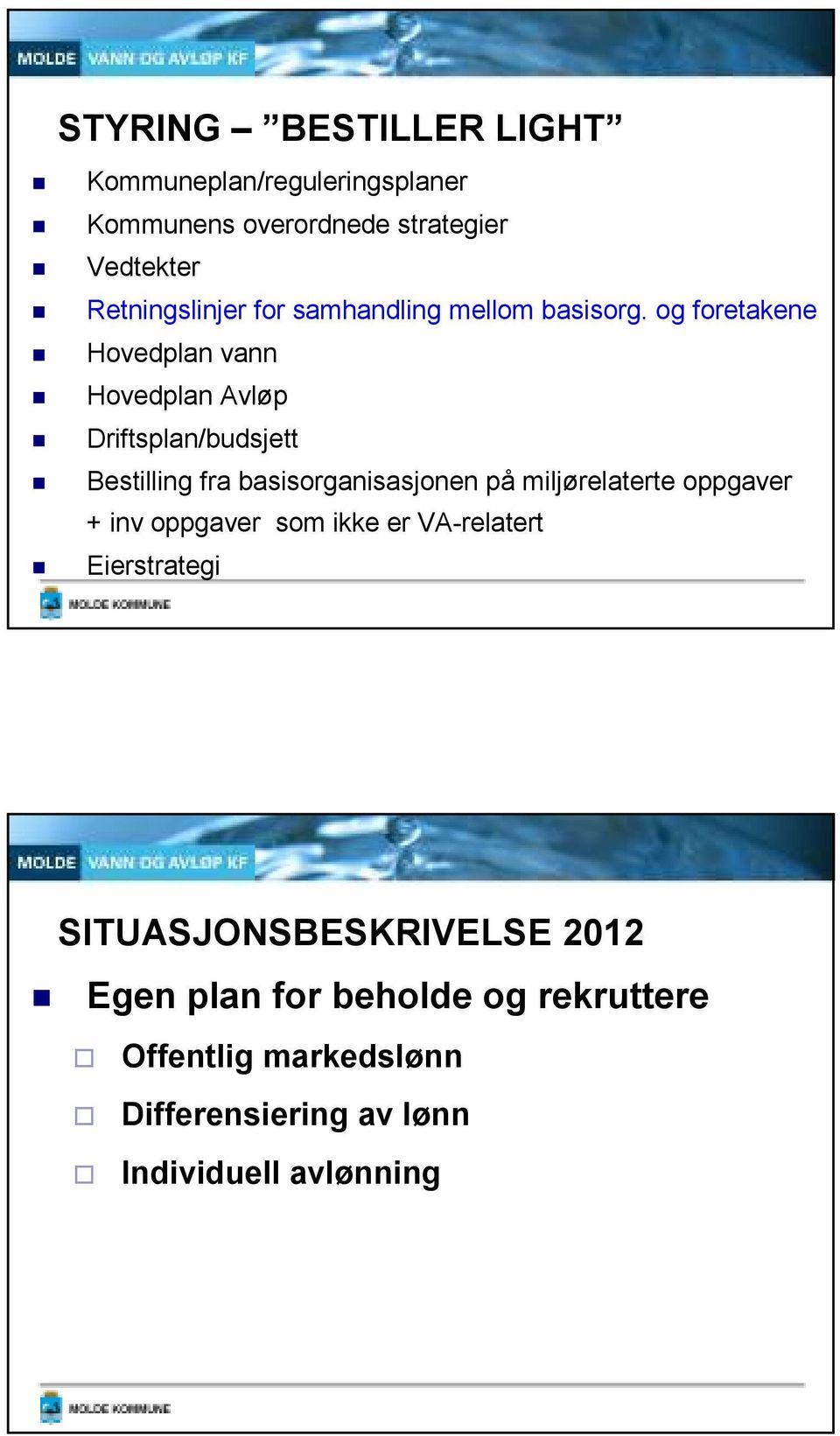 og foretakene Hovedplan vann Hovedplan Avløp Driftsplan/budsjett Bestilling fra basisorganisasjonen på