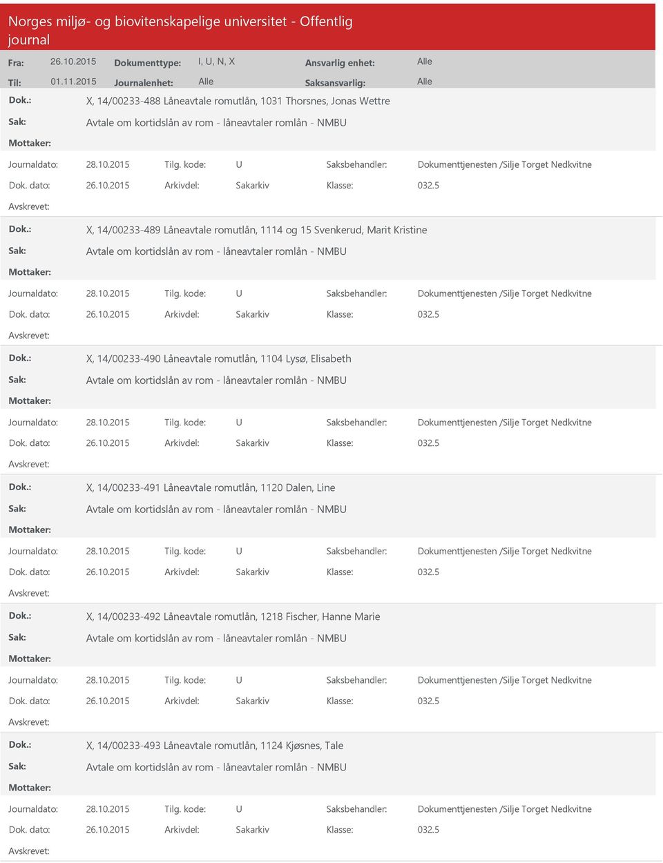 5 X, 14/00233-489 Låneavtale romutlån, 1114 og 15 Svenkerud, Marit Kristine Avtale om kortidslån av rom - låneavtaler romlån - NMB Dokumenttjenesten /Silje Torget Nedkvitne Dok.