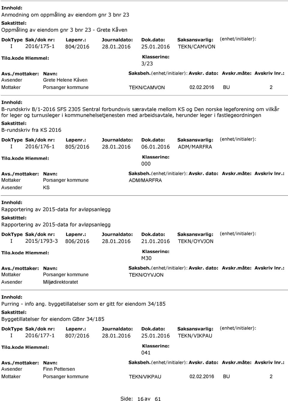 : Avsender Grete Helene Kåven TEKN/CAMVON B 2 B-rundskriv B/1-2016 SFS 2305 Sentral forbundsvis særavtale mellom KS og Den norske legeforening om vilkår for leger og turnusleger i