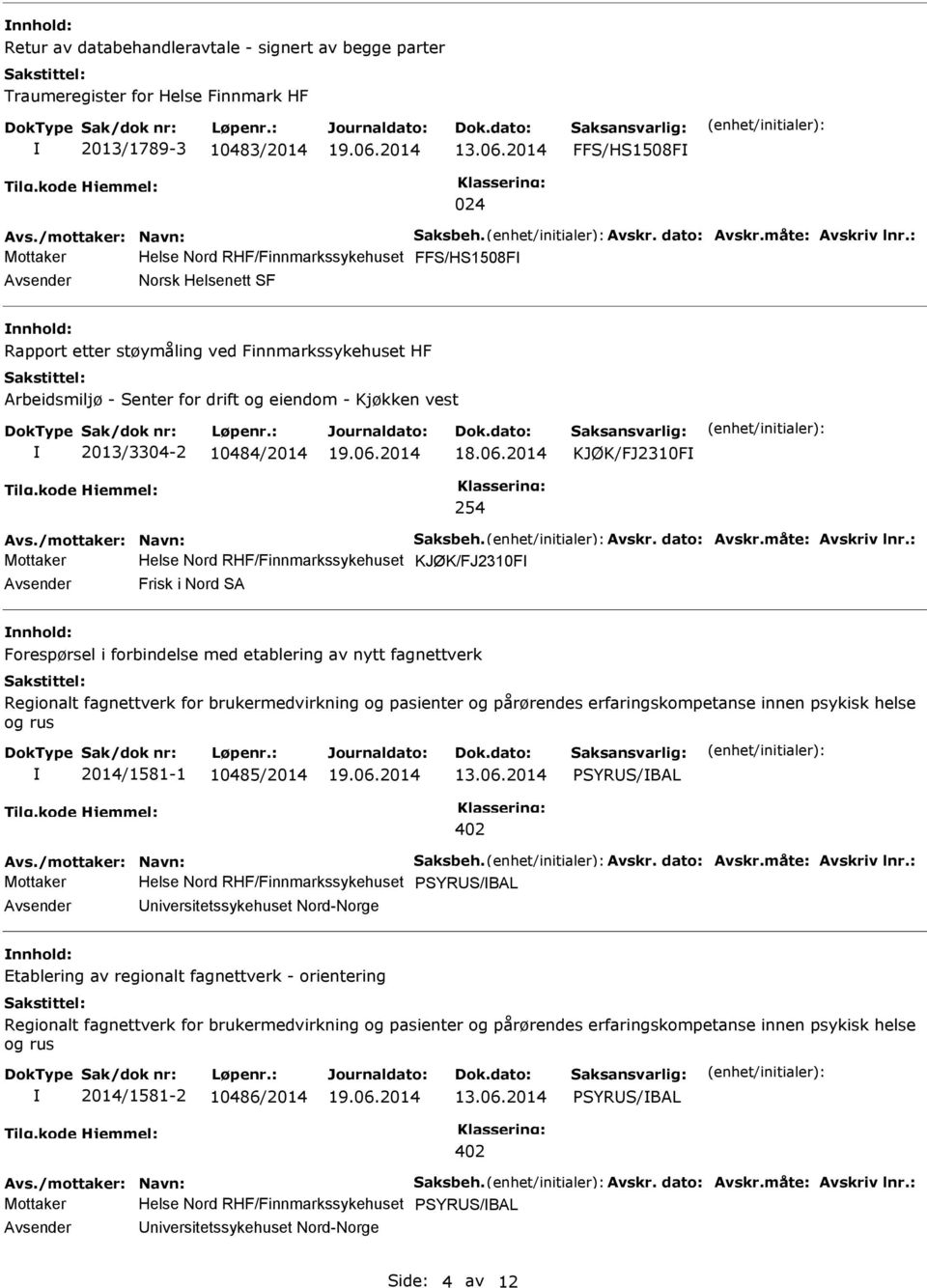 : Mottaker Helse Nord RHF/Finnmarkssykehuset FFS/HS1508F Norsk Helsenett SF Rapport etter støymåling ved Finnmarkssykehuset HF Arbeidsmiljø - Senter for drift og eiendom - Kjøkken vest 2013/3304-2