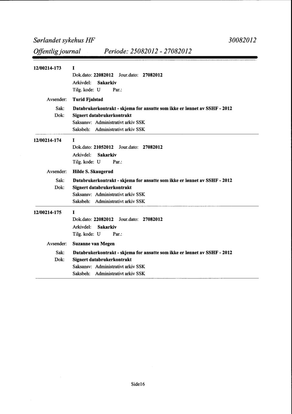 Skaugerud Databrukerkontrakt- skjema for ansatte som ikke er lønnet av SSHF - 2012 Signert databrukerkontrakt