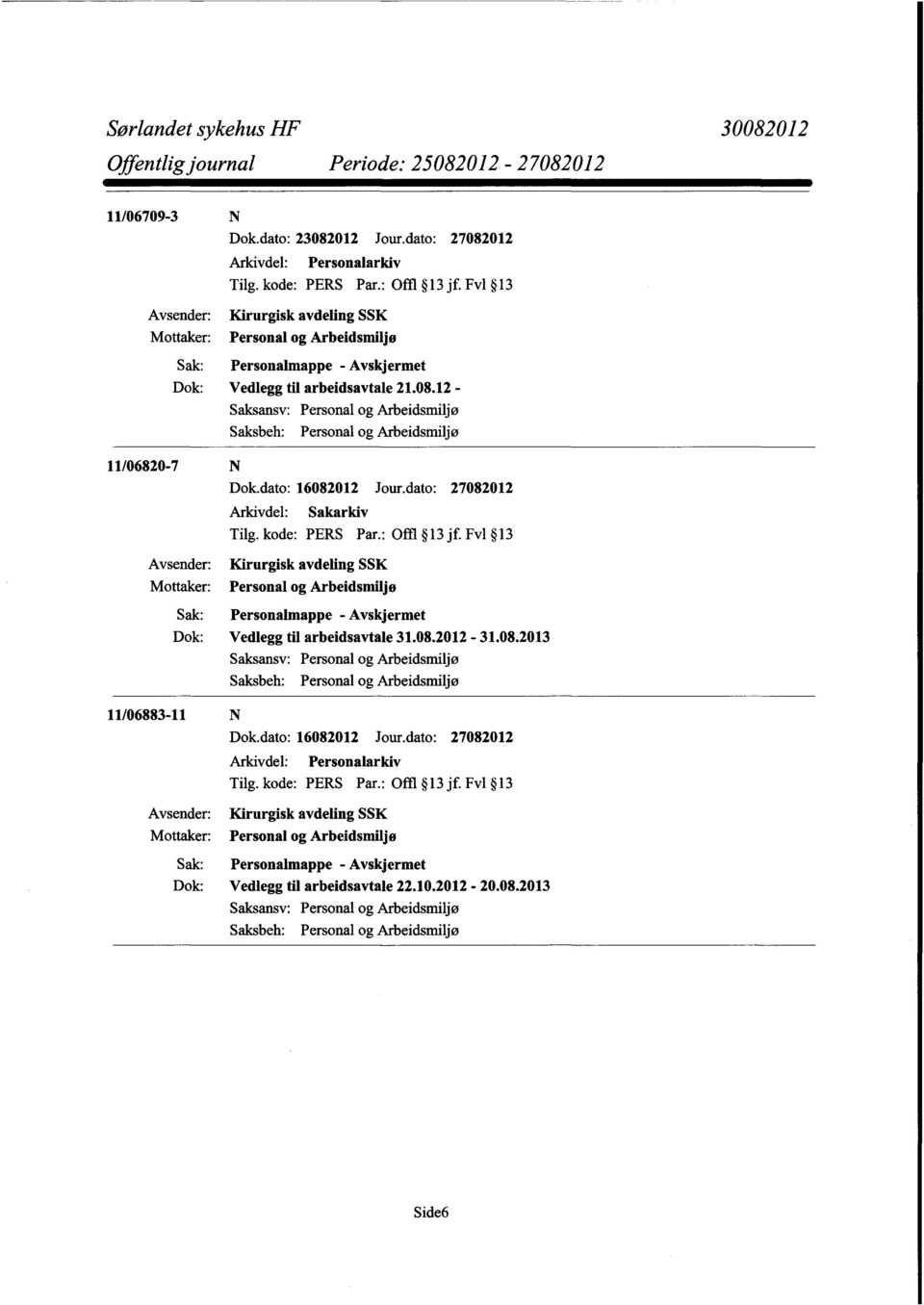 dato: 27082012 Arkivdel: Sakarkiv Tilg. kode: PERS Par.: Offl 13 jf. Fvl 13 Kirurgisk avdeling SSK Personal og Arbeidsmiljø Vedlegg til arbeidsavtale 31.