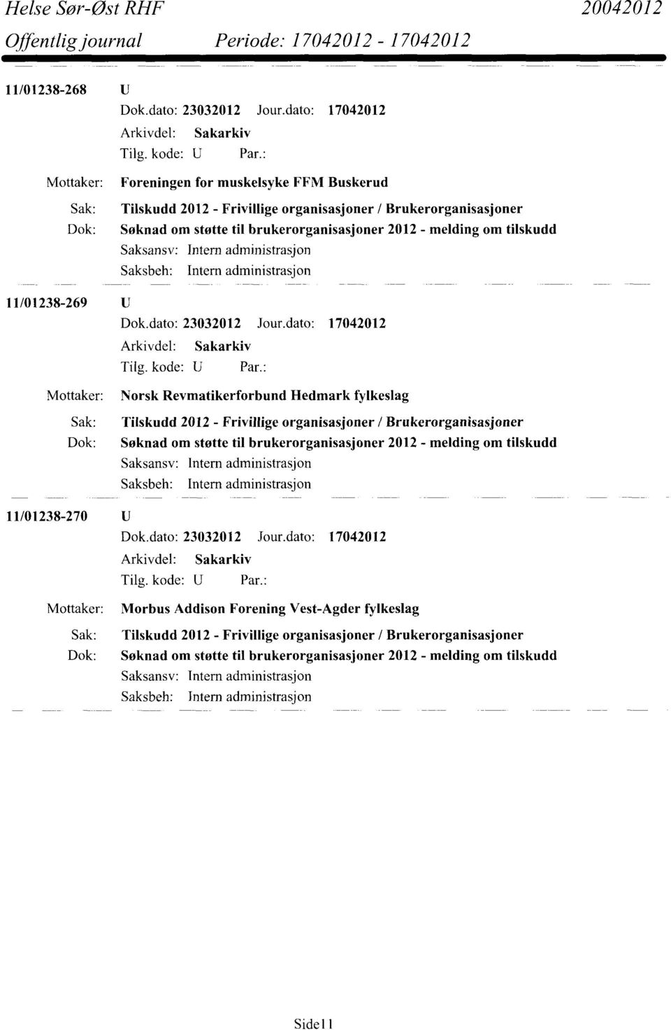 Revmatikerforbund Hedmark fylkeslag 11/01238-270 U