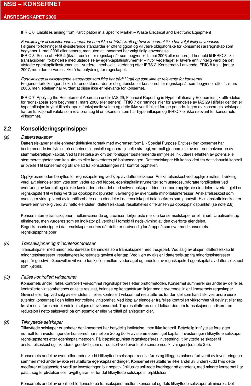 1. mai 2006 eller senere, men uten at konsernet har valgt tidlig anvendelse. IFRIC 8, Scope of IFRS 2 (ikrafttredelse for regnskapsår som begynner 1. mai 2006 eller senere).