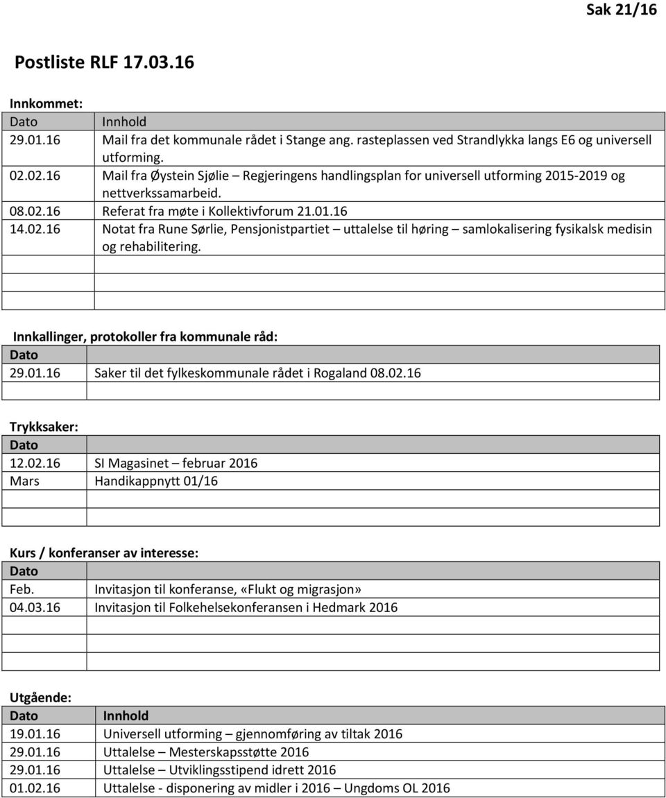 Innkallinger, protokoller fra kommunale råd: Dato 29.01.16 Saker til det fylkeskommunale rådet i Rogaland 08.02.