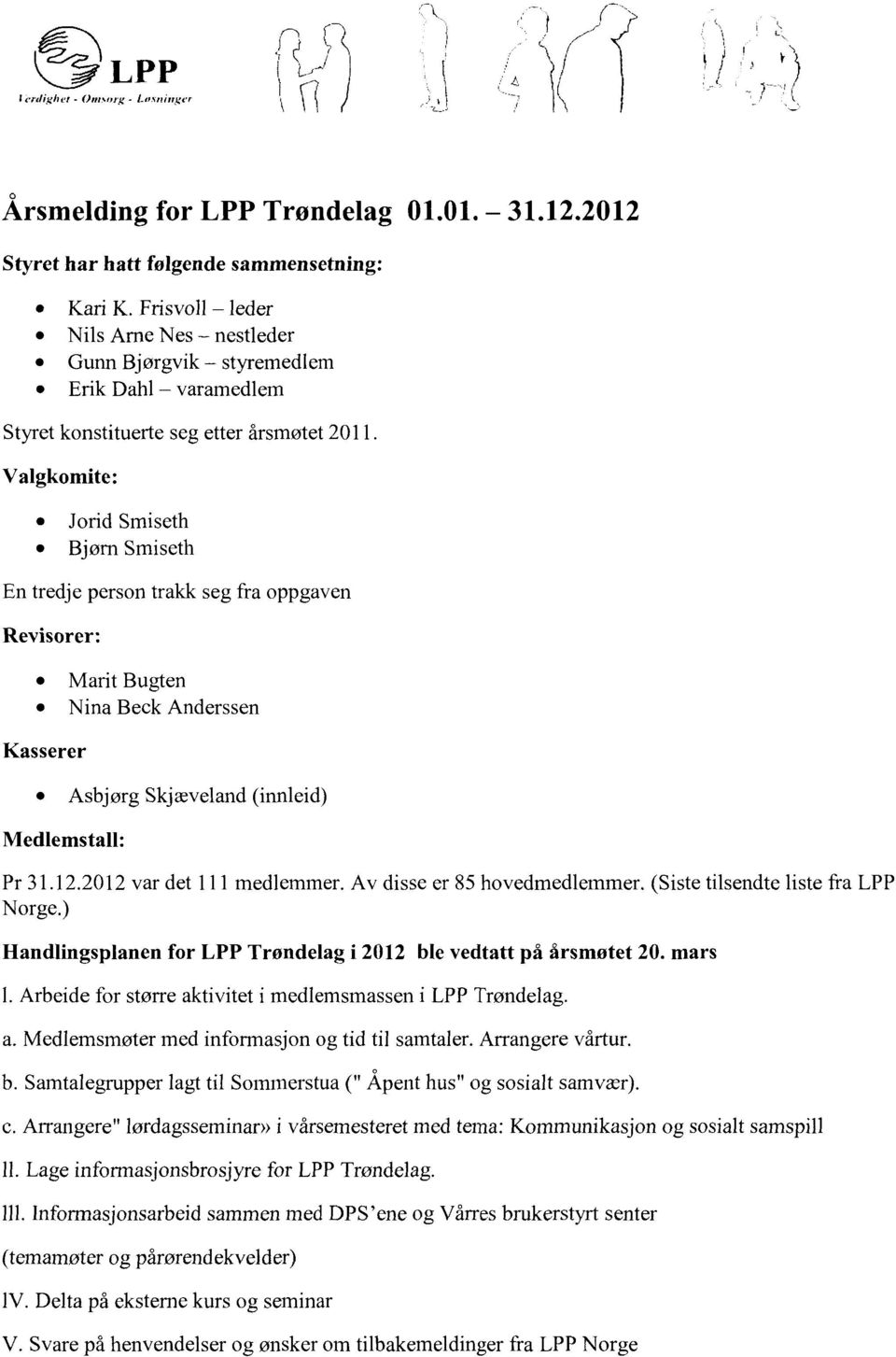 Valgkomite: Jorid Smiseth Bjørn Smiseth En tredje person trakk seg fra oppgaven Revisorer: Kasserer Medlemstall: Marit Bugten Nina Beck Anderssen Asbjørg Skjæveland (innleid) Pr 31.12.