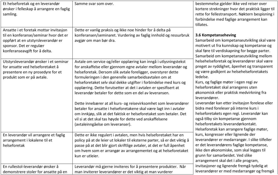 Utstyrsleverandør ønsker i et seminar for ansatte ved helseforetaket å presentere en ny prosedyre for et produkt som er på avtale.