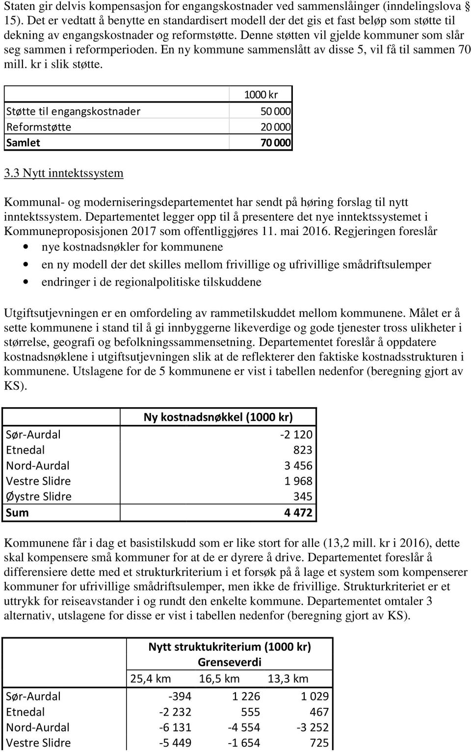 Denne støtten vil gjelde kommuner som slår seg sammen i reformperioden. En ny kommune sammenslått av disse 5, vil få til sammen 70 mill. kr i slik støtte.