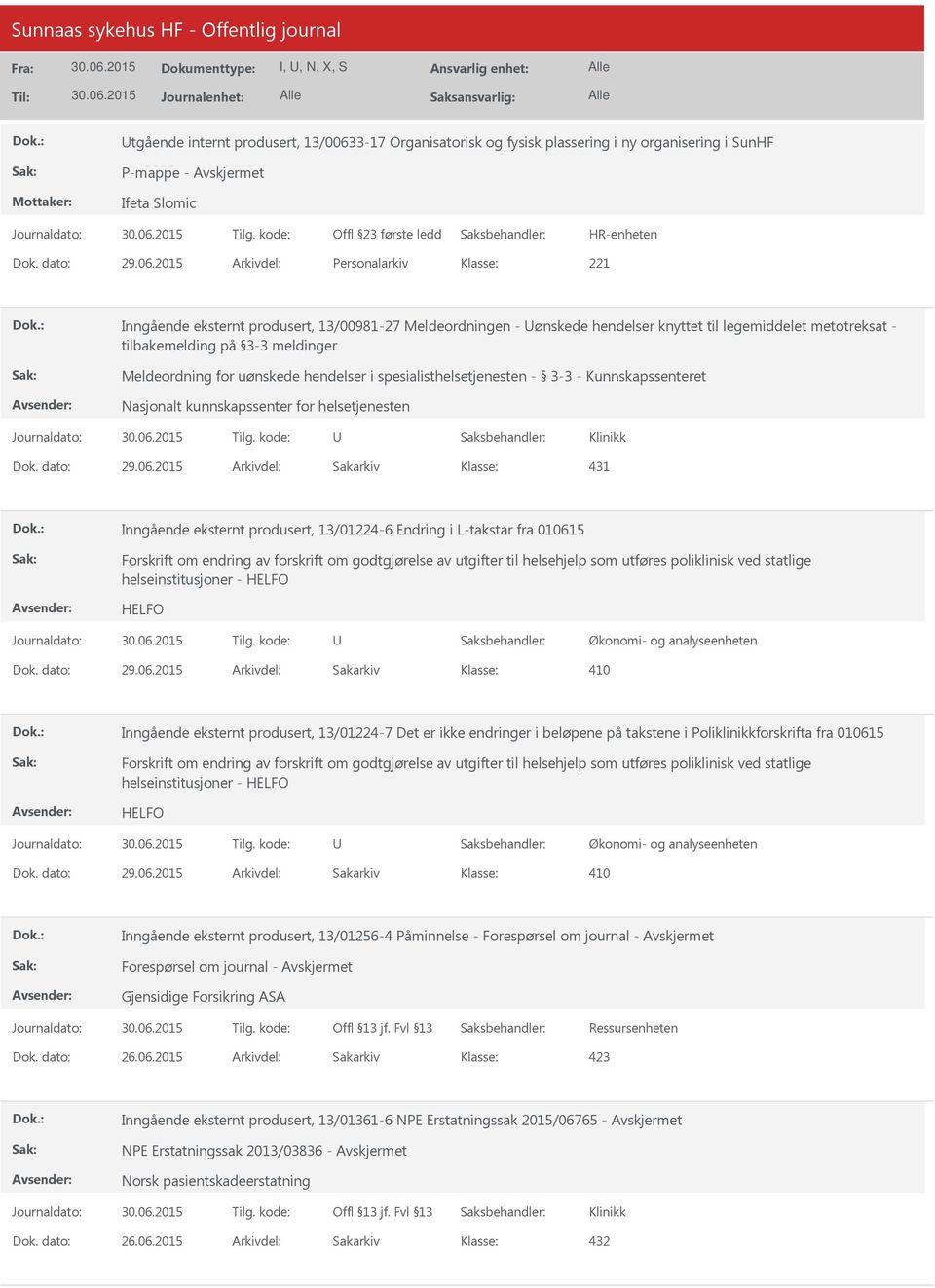 2015 Arkivdel: Personalarkiv Inngående eksternt produsert, 13/00981-27 Meldeordningen - ønskede hendelser knyttet til legemiddelet metotreksat - tilbakemelding på 3-3 meldinger Meldeordning for