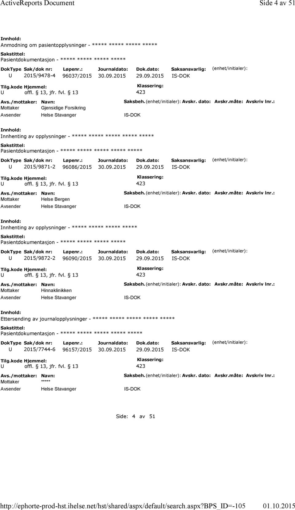 dato: Avskr.måte: Avskriv lnr.: S-DOK nnhenting av opplysninger - Pasientdokumentasjon - 2015/9871-2 96086/2015 S-DOK Mottaker Helse Bergen Helse Stavanger Saksbeh. Avskr. dato: Avskr.