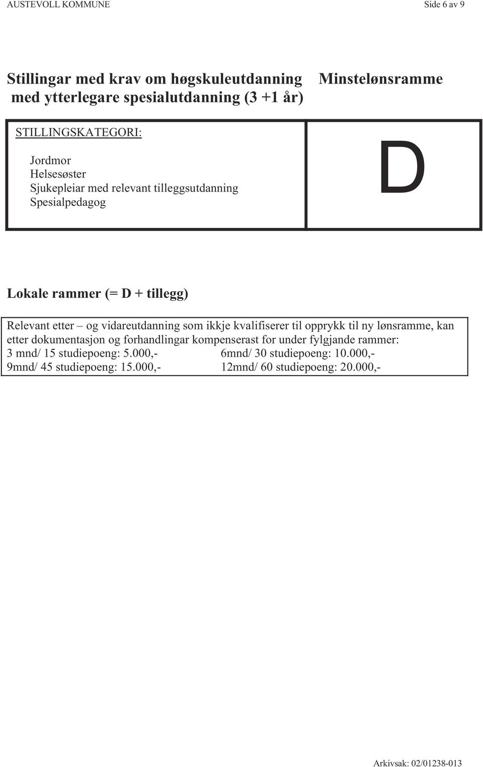 og vidareutdanning som ikkje kvalifiserer til opprykk til ny lønsramme, kan etter dokumentasjon og forhandlingar kompenserast for under