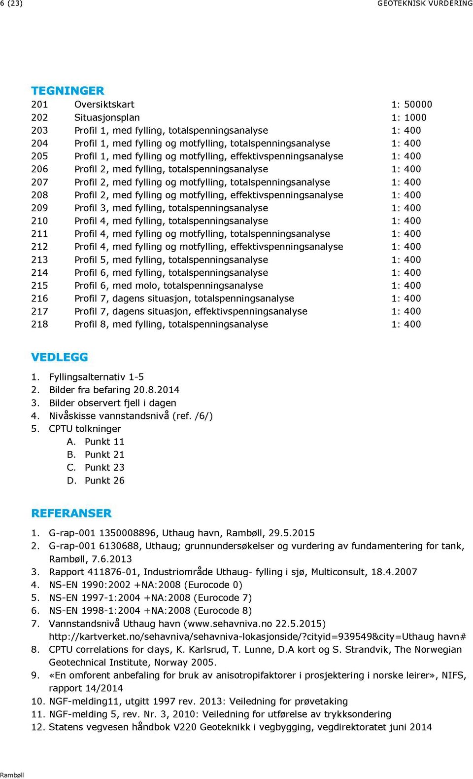 lling, totalspenningsanalyse 1: 400 208 Profil 2, med fylling og motfylli ng, effektivspenningsanalyse 1: 400 209 Profil 3, med fylling, totalspenningsanalyse 1: 400 210 Profil 4, med fylling,