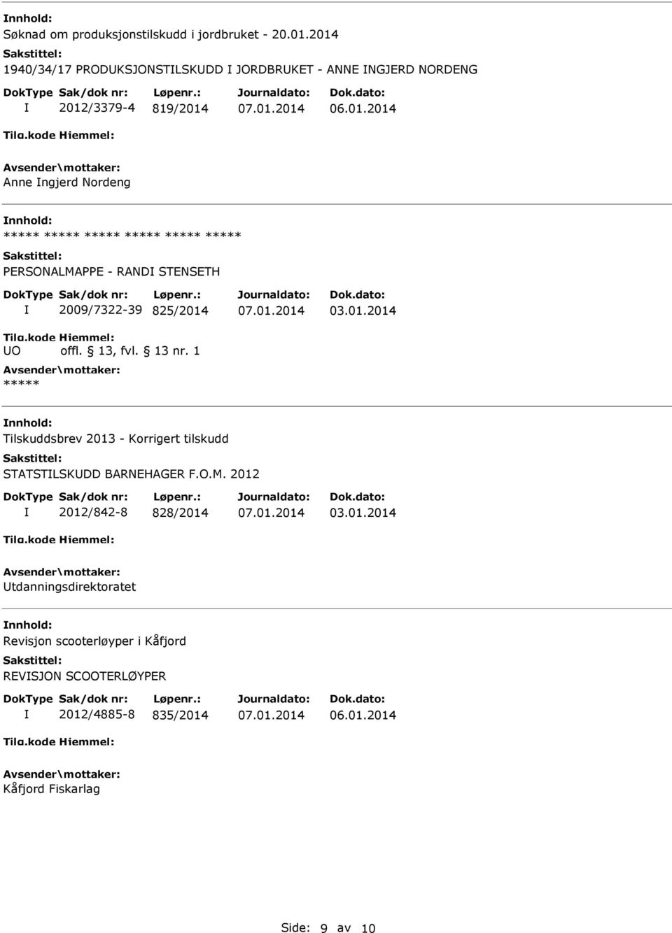 ***** ***** ***** ***** PERSONALMAPPE - RAND STENSETH O 2009/7322-39 825/2014 ***** Tilskuddsbrev 2013 - Korrigert