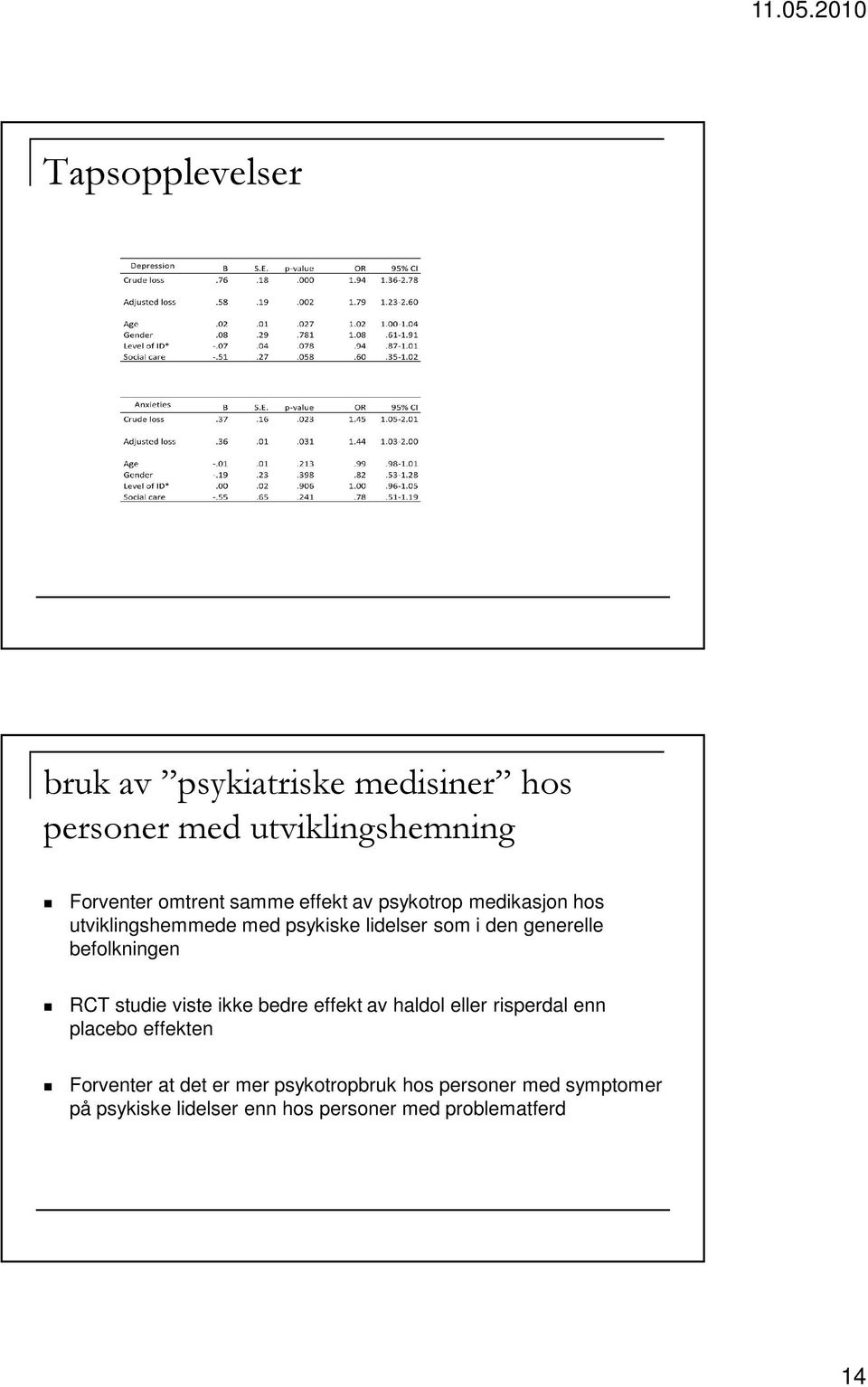 befolkningen RCT studie viste ikke bedre effekt av haldol eller risperdal enn placebo effekten Forventer