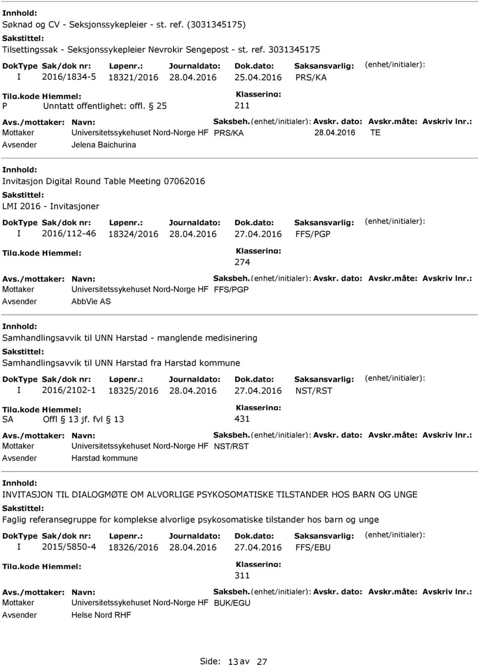 Nord-Norge HF FFS/G AbbVie AS Samhandlingsavvik til NN Harstad - manglende medisinering Samhandlingsavvik til NN Harstad fra Harstad kommune 2016/2102-1 18325/2016 NST/RST SA Offl 13 jf.