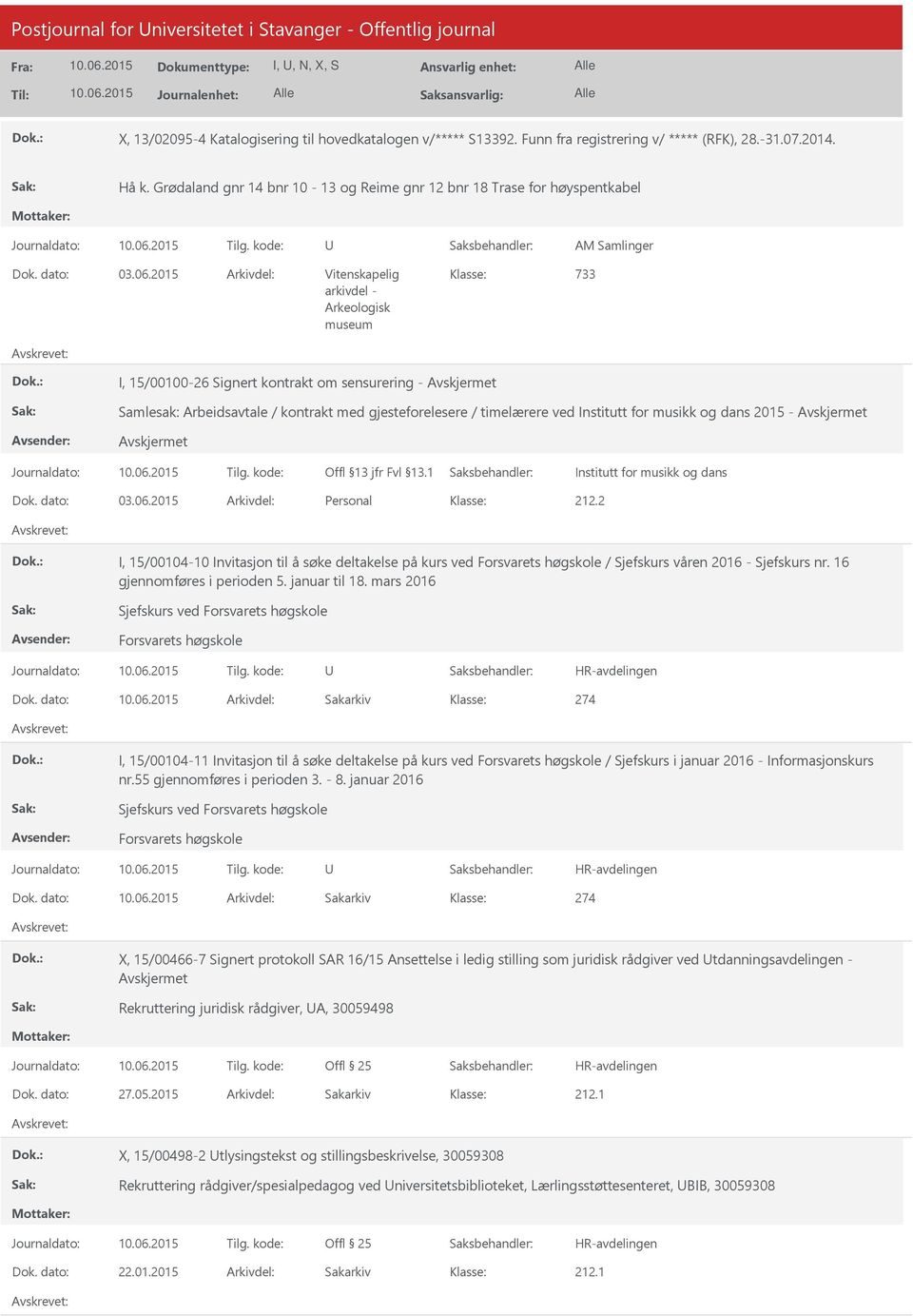 2015 Arkivdel: Vitenskapelig I, 15/00100-26 Signert kontrakt om sensurering - Samlesak: Arbeidsavtale / kontrakt med gjesteforelesere / timelærere ved Institutt for musikk og dans 2015 - Institutt