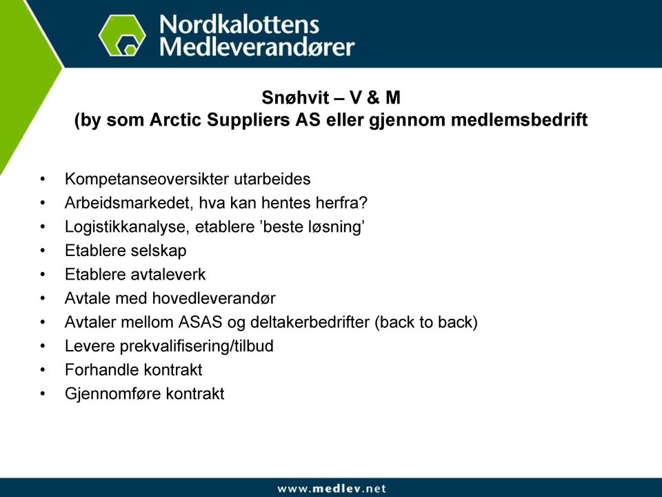 Logistikkanalyse, etablere beste løsning Etablere selskap Etablere avtaleverk Avtale med