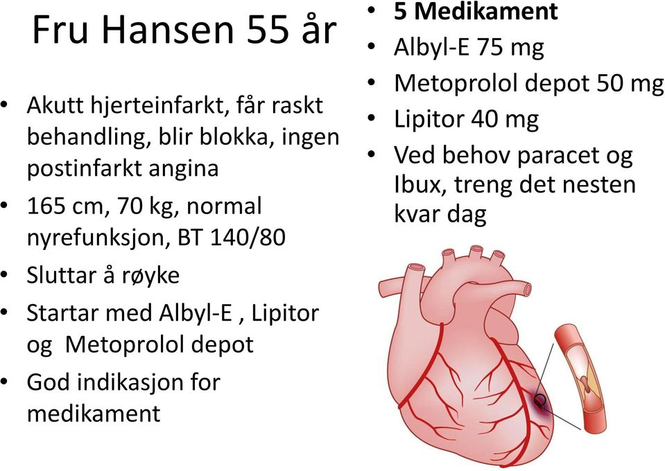 med Albyl-E, Lipitor og Metoprolol depot God indikasjon for medikament 5 Medikament