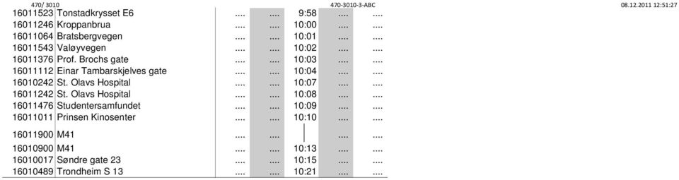 ..... 16010242 St. Olavs Hospital...... 10:07...... 16011242 St. Olavs Hospital...... 10:08...... 16011476 Studentersamfundet...... 10:09.