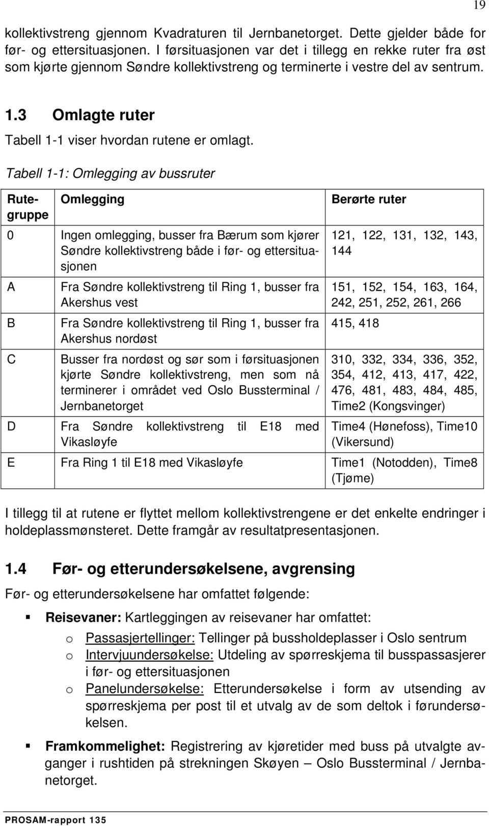 3 Omlagte ruter Tabell 1-1 viser hvordan rutene er omlagt.