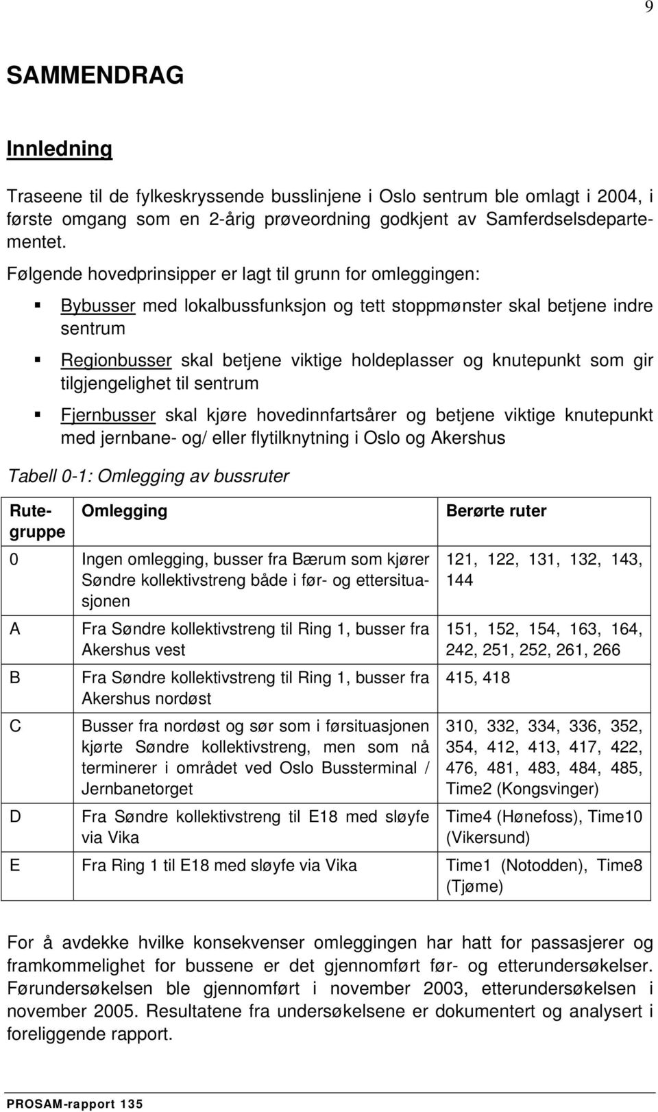 0-1: Omlegging av bussruter Traseene til de fylkeskryssende busslinjene i Oslo sentrum ble omlagt i 2004, i første omgang som en 2-årig prøveordning godkjent av Samferdselsdepartementet.