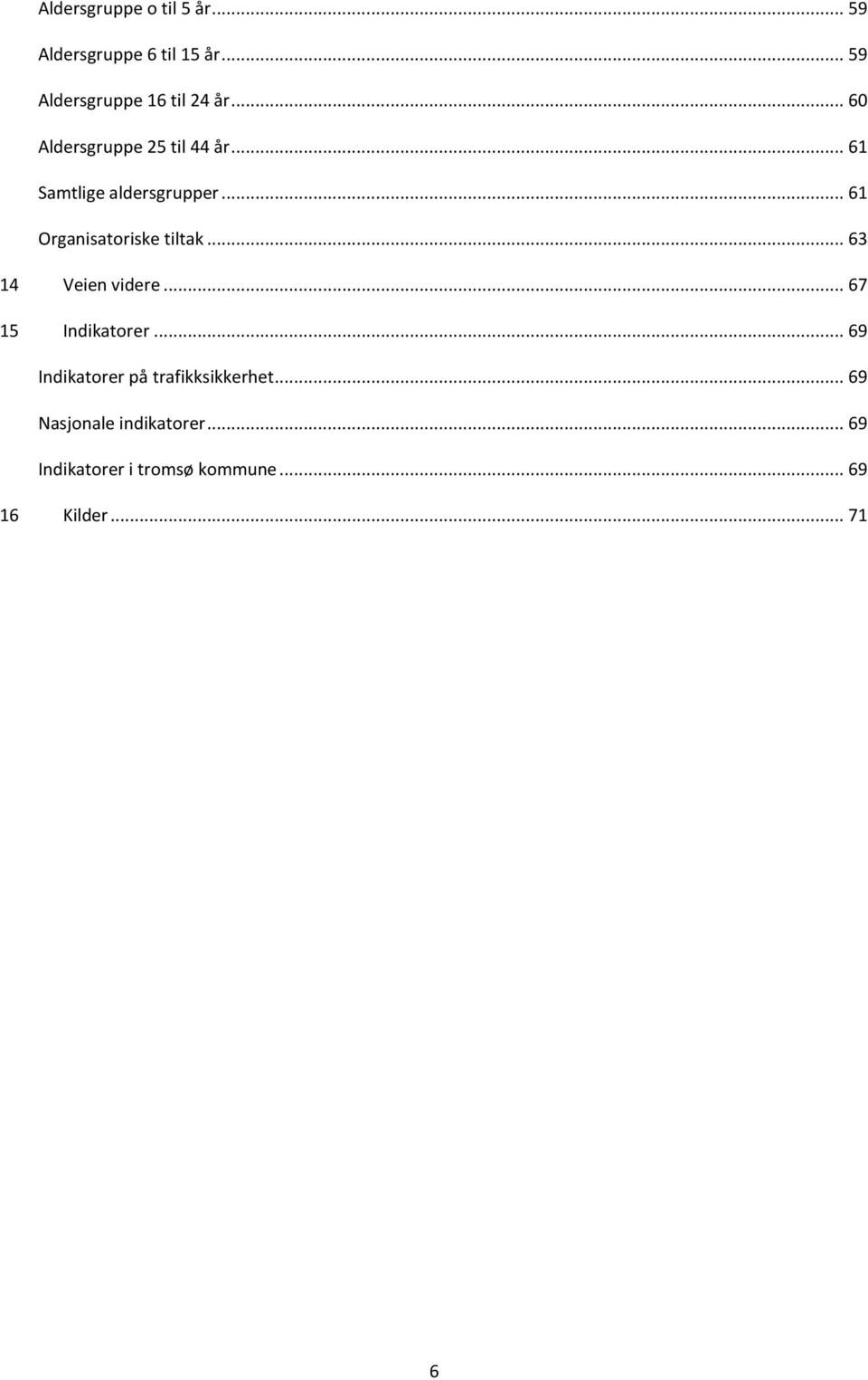 .. 61 Organisatoriske tiltak... 63 14 Veien videre... 67 15 Indikatorer.