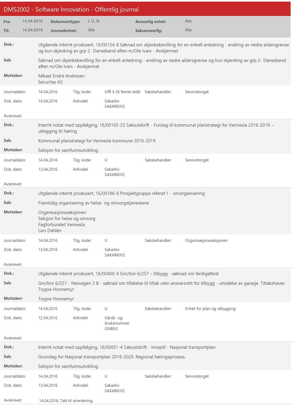 med oppfølging, 16/00165-25 Saksutskrift - Forslag til kommunal planstrategi for Vennesla 2016-2019 utlegging til høring Kommunal planstrategi for Vennesla kommune 2016-2019 Seksjon for