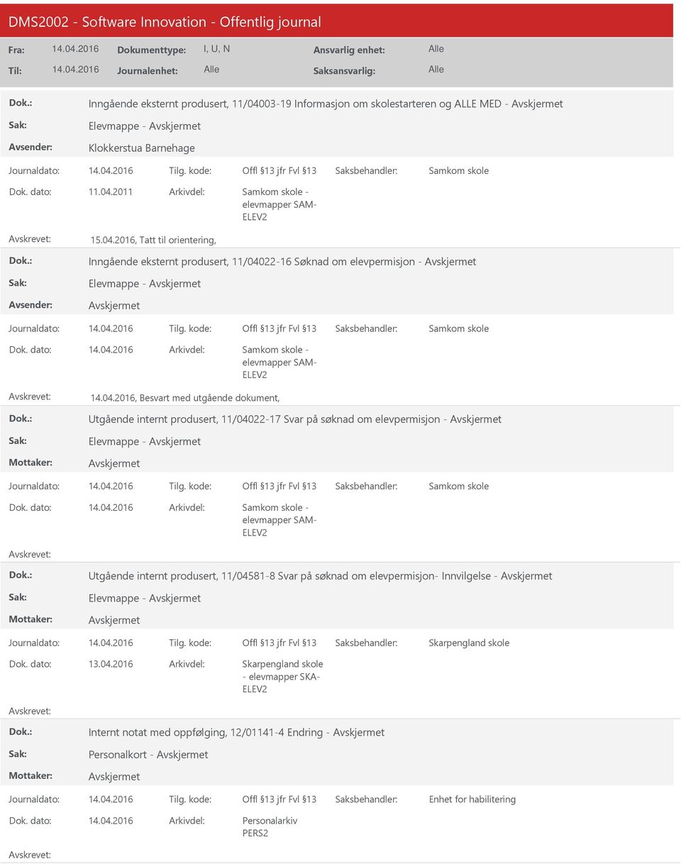 utgående dokument, tgående internt produsert, 11/04022-17 Svar på søknad om elevpermisjon - Elevmappe - Samkom skole Samkom skole - elevmapper SAM- tgående internt produsert,