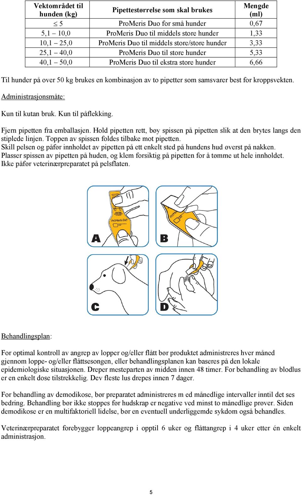 best for kroppsvekten. Administrasjonsmåte: Kun til kutan bruk. Kun til påflekking. Fjern pipetten fra emballasjen.