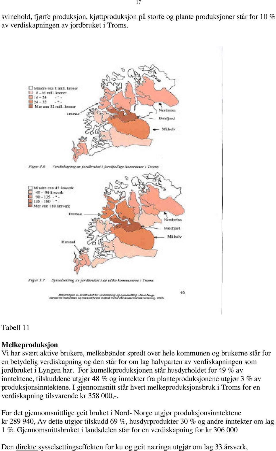 jordbruket i Lyngen har. For kumelkproduksjonen står husdyrholdet for 49 % av inntektene, tilskuddene utgjør 48 % og inntekter fra planteproduksjonene utgjør 3 % av produksjonsinntektene.