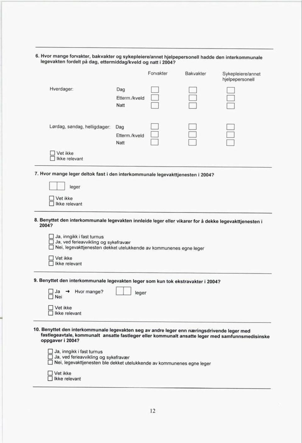 leger D 8. Benyttet den interkommunale legevakten innleide leger eller vikarer for å dekke legevakttjenesten i 2004?