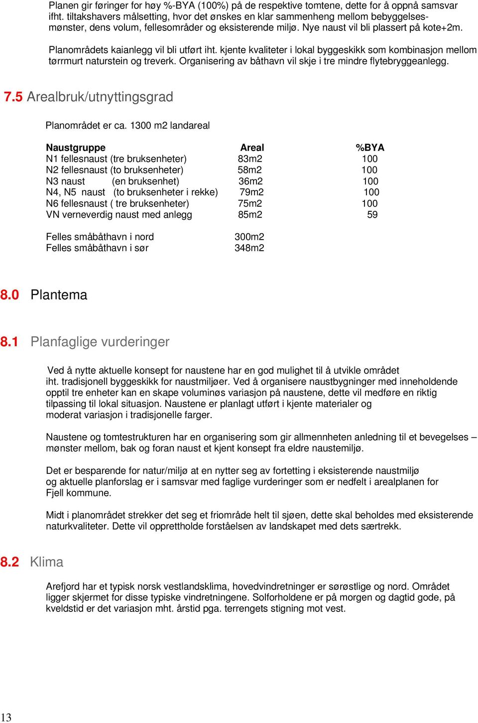 Planområdets kaianlegg vil bli utført iht. kjente kvaliteter i lokal byggeskikk som kombinasjon mellom tørrmurt naturstein og treverk. Organisering av båthavn vil skje i tre mindre flytebryggeanlegg.