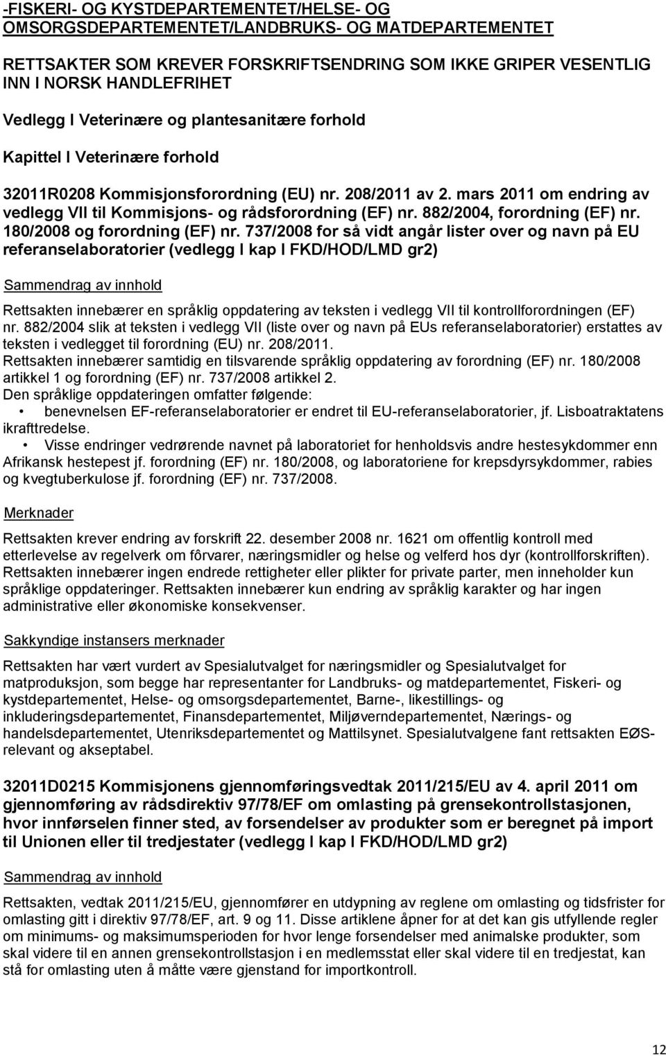 mars 2011 om endring av vedlegg VII til Kommisjons- og rådsforordning (EF) nr. 882/2004, forordning (EF) nr. 180/2008 og forordning (EF) nr.