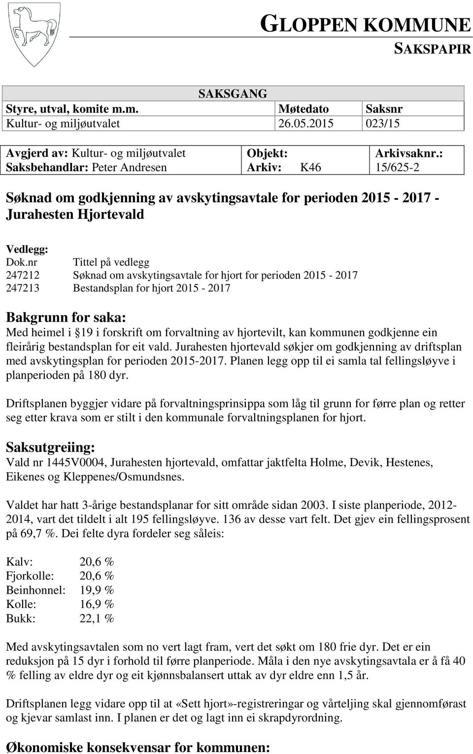 : 15/625-2 Søknad om godkjenning av avskytingsavtale for perioden 2015-2017 - Jurahesten Hjortevald Vedlegg: Dok.