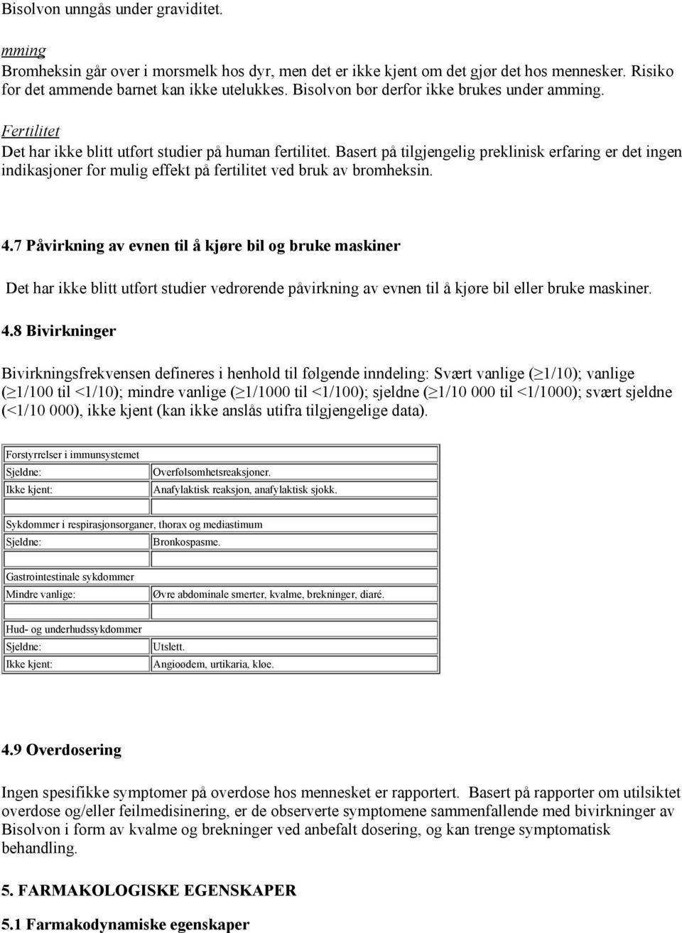 Basert på tilgjengelig preklinisk erfaring er det ingen indikasjoner for mulig effekt på fertilitet ved bruk av bromheksin. 4.