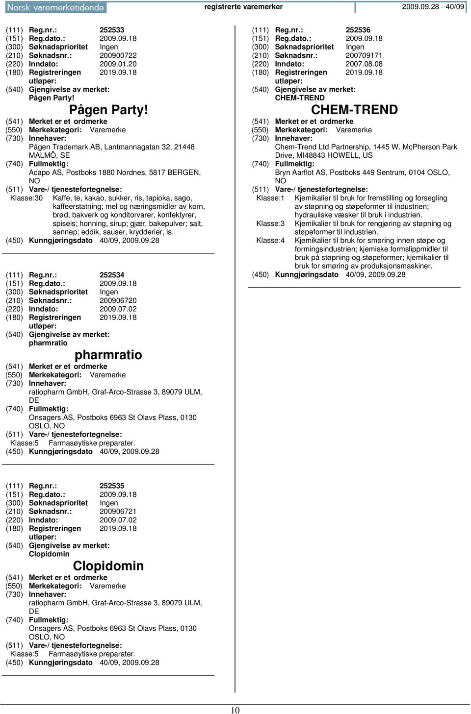 Pågen Trademark AB, Lantmannagatan 32, 21448 MALMÖ, SE Acapo AS, Postboks 1880 Nordnes, 5817 BERGEN, Klasse:30 Kaffe, te, kakao, sukker, ris, tapioka, sago, kaffeerstatning; mel og næringsmidler av