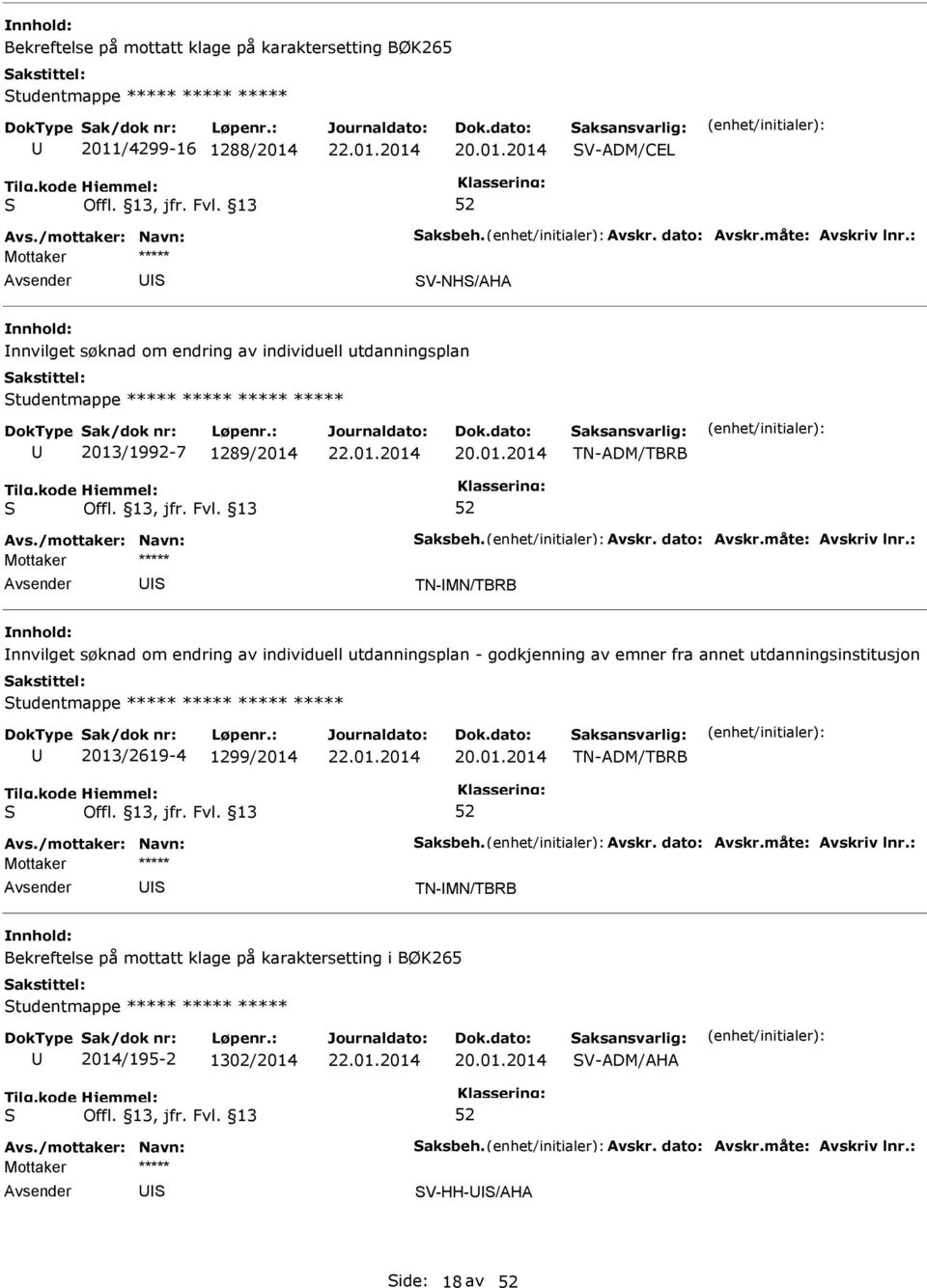 individuell utdanningsplan - godkjenning av emner fra annet utdanningsinstitusjon tudentmappe ***** ***** ***** ***** 2013/2619-4 1299/2014