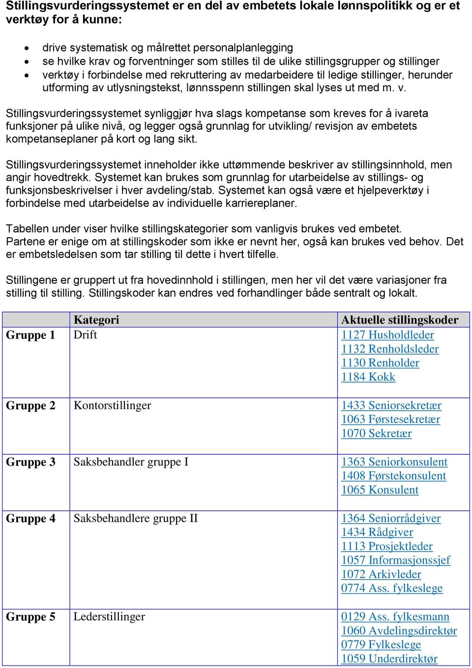 v. Stillingsvurderingssystemet synliggjør hva slags kompetanse som kreves for å ivareta funksjoner på ulike nivå, og legger også grunnlag for utvikling/ revisjon av embetets kompetanseplaner på kort