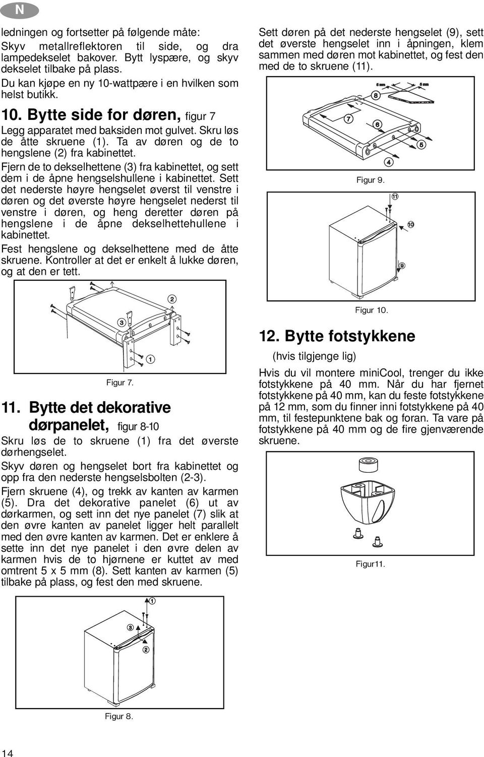 Ta av døren og de to hengslene (2) fra kabinettet. Fjern de to dekselhettene (3) fra kabinettet, og sett dem i de åpne hengselshullene i kabinettet.