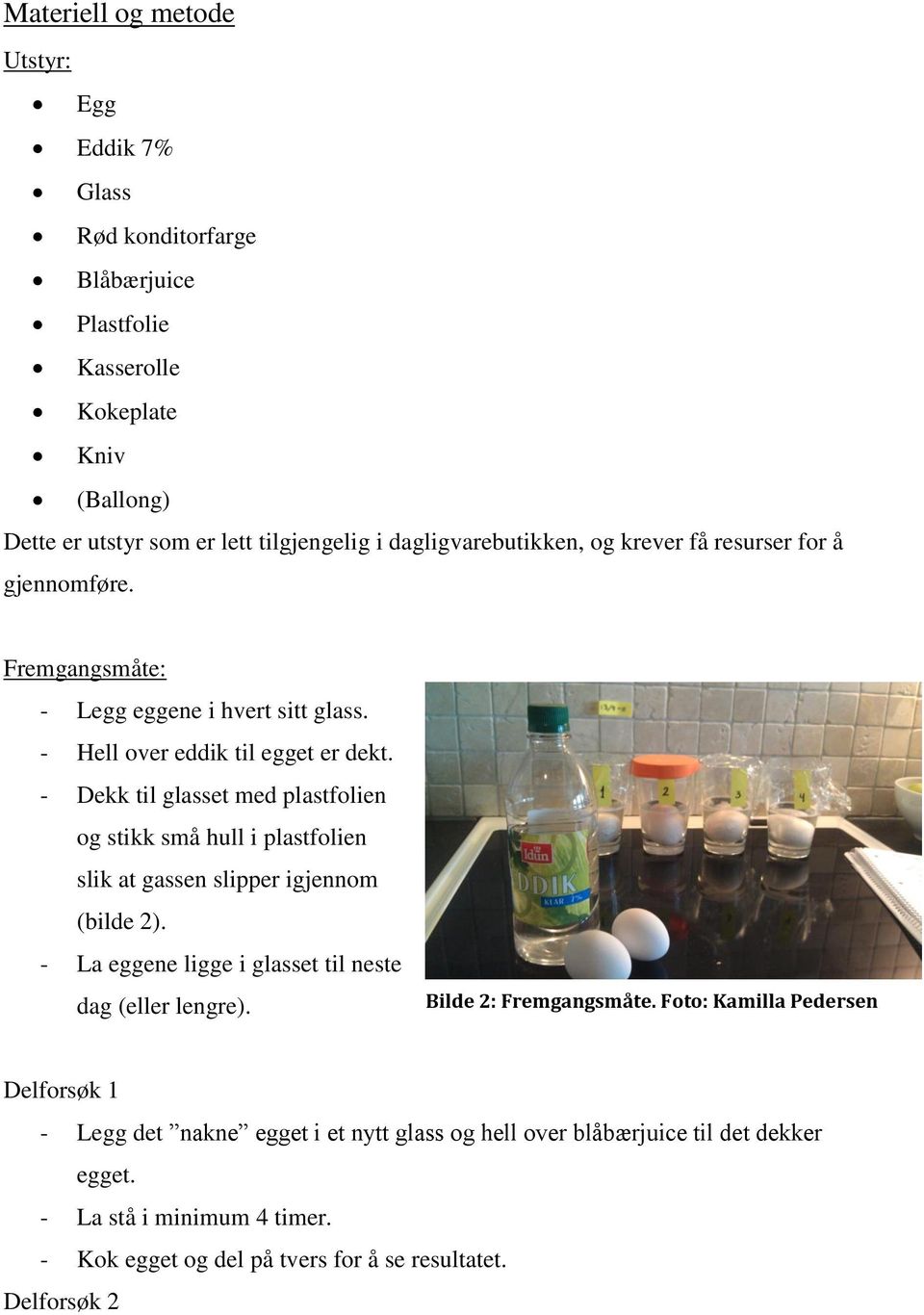 - Dekk til glasset med plastfolien og stikk små hull i plastfolien slik at gassen slipper igjennom (bilde 2). - La eggene ligge i glasset til neste dag (eller lengre).