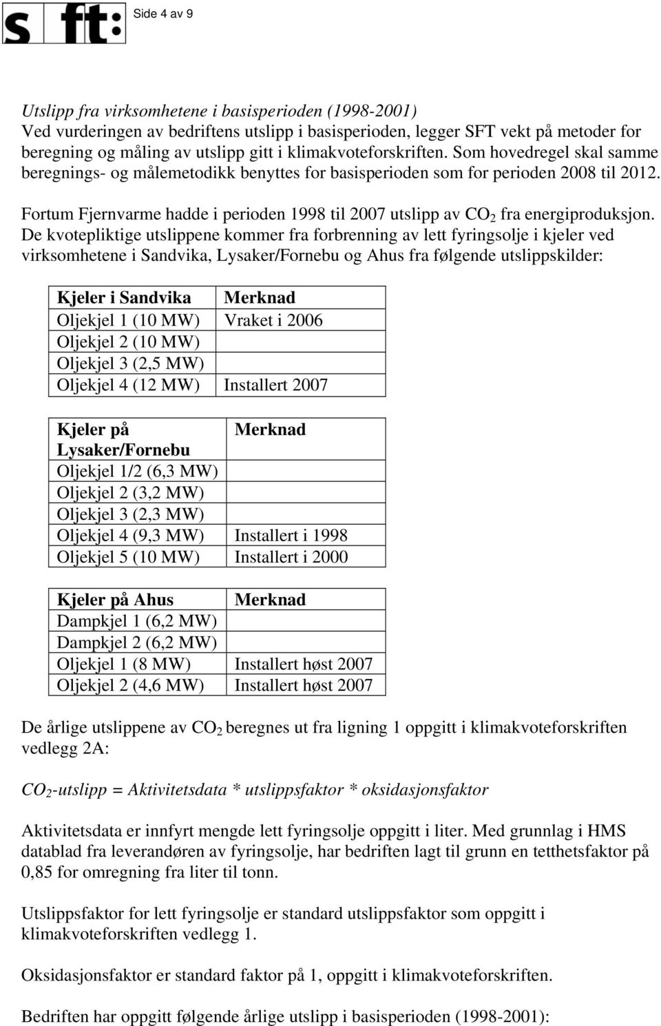 Fortum Fjernvarme hadde i perioden 1998 til 2007 utslipp av CO 2 fra energiproduksjon.