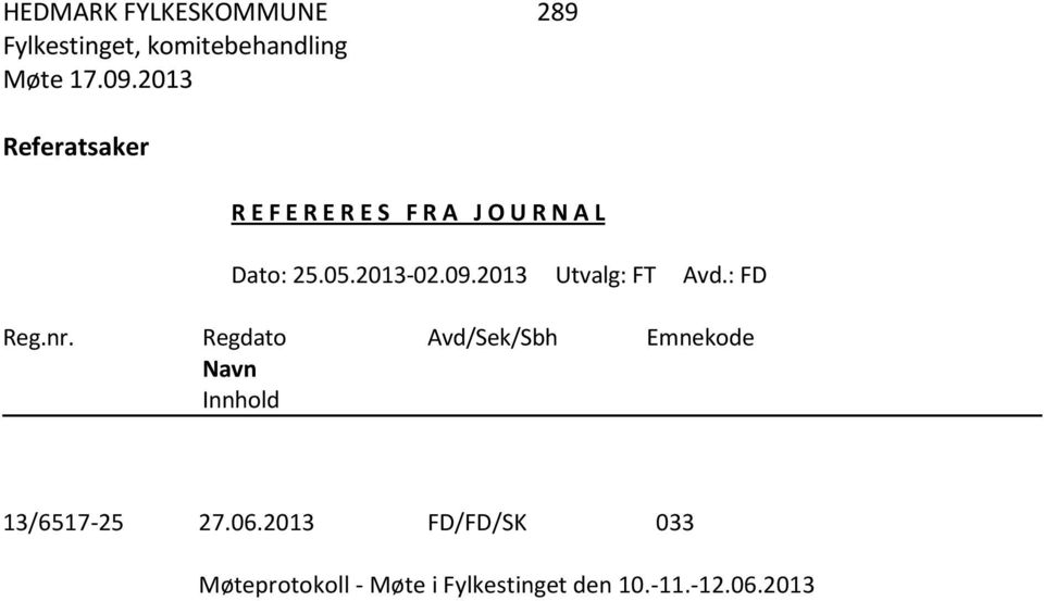 2013 Utvalg: FT Avd.: FD Reg.nr.