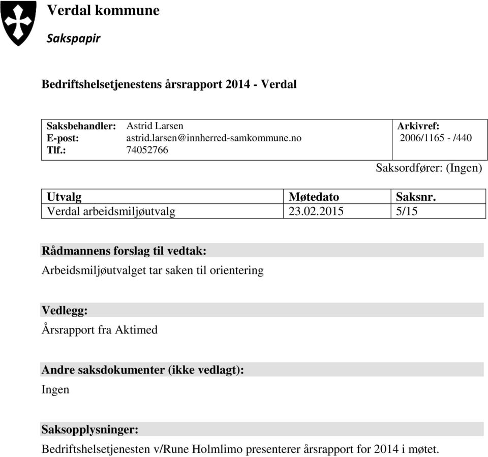 Verdal arbeidsmiljøutvalg 23.02.