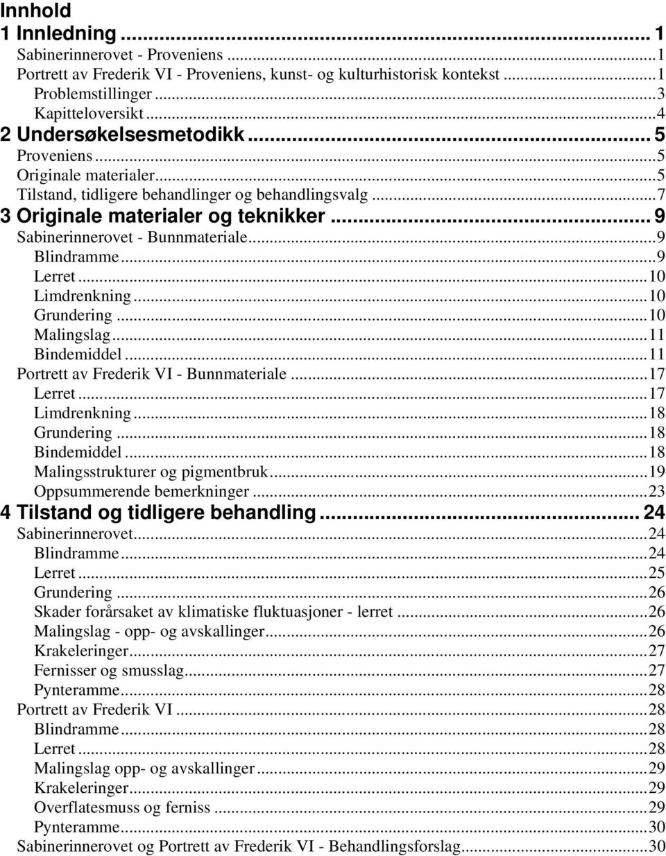 .. 9 Sabinerinnerovet - Bunnmateriale...9 Blindramme...9 Lerret...10 Limdrenkning...10 Grundering...10 Malingslag...11 Bindemiddel...11 Portrett av Frederik VI - Bunnmateriale...17 Lerret.