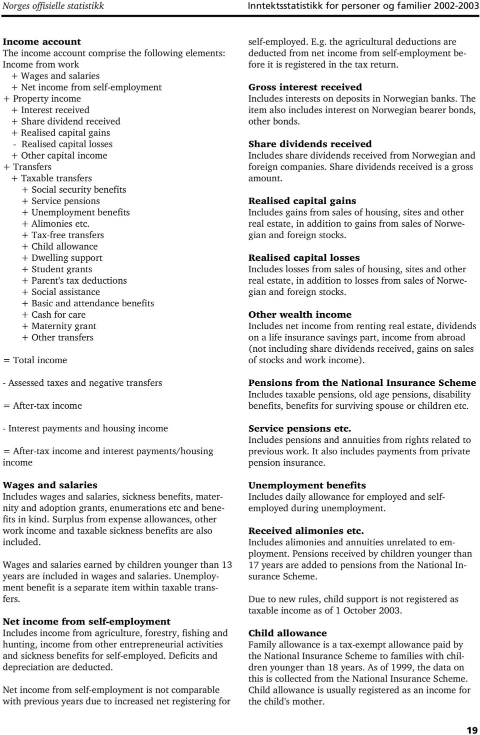 Social security benefits + Service pensions + Unemployment benefits + Alimonies etc.