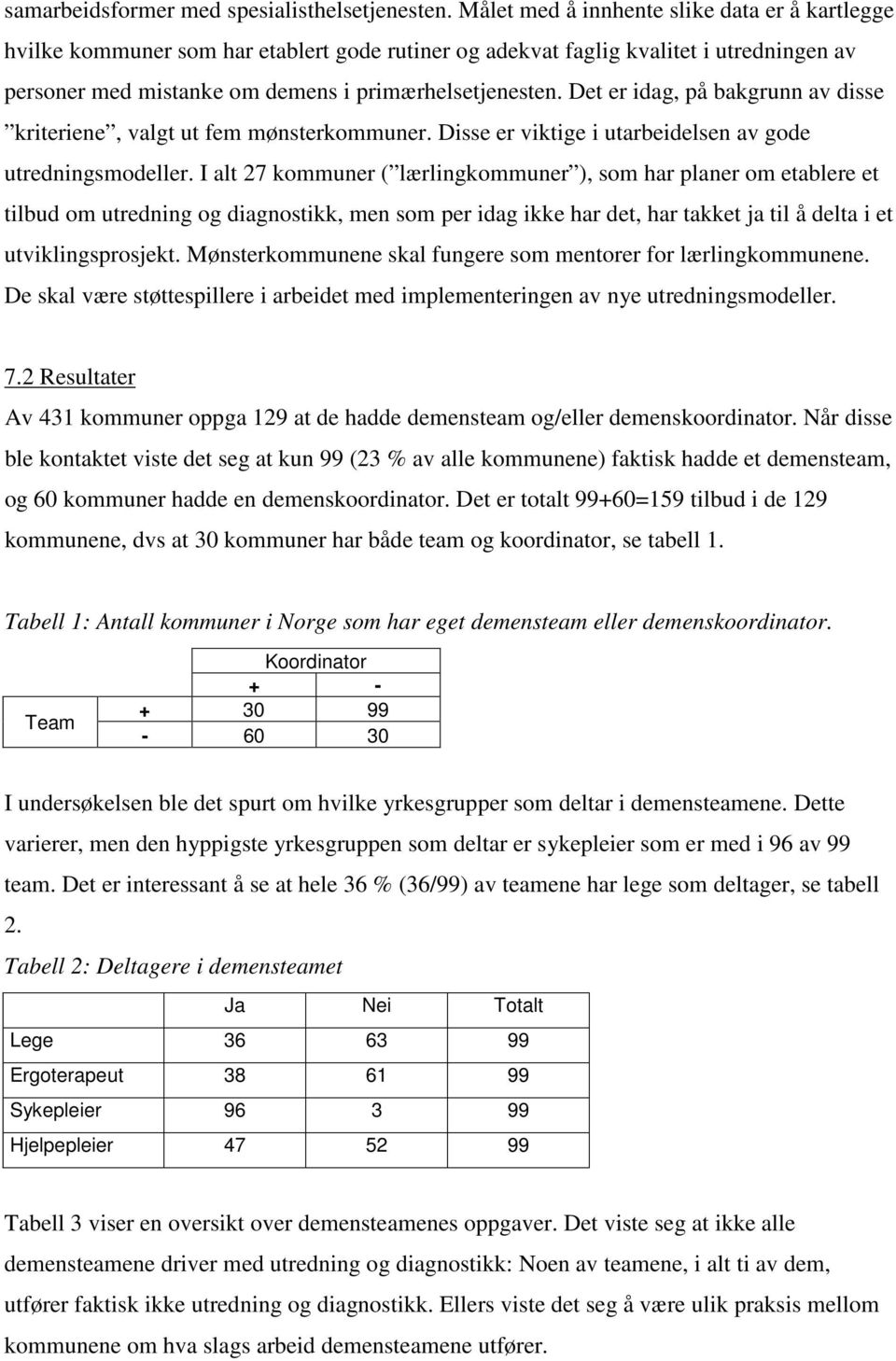 Det er idag, på bakgrunn av disse kriteriene, valgt ut fem mønsterkommuner. Disse er viktige i utarbeidelsen av gode utredningsmodeller.