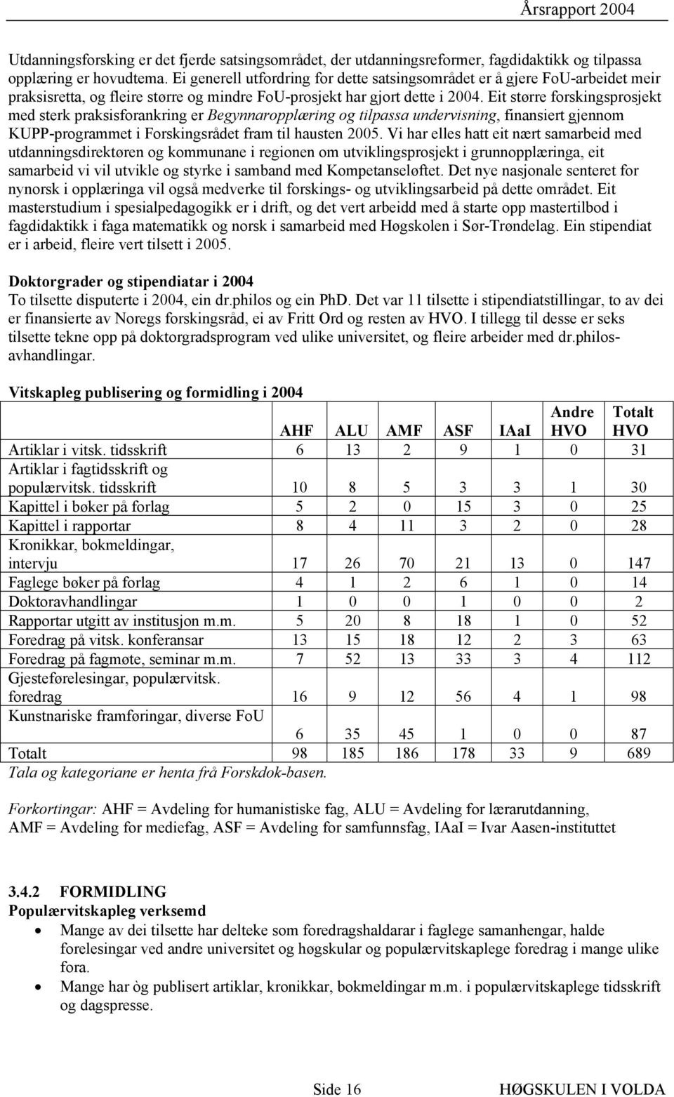 Eit større forskingsprosjekt med sterk praksisforankring er Begynnaropplæring og tilpassa undervisning, finansiert gjennom KUPP-programmet i Forskingsrådet fram til hausten 2005.