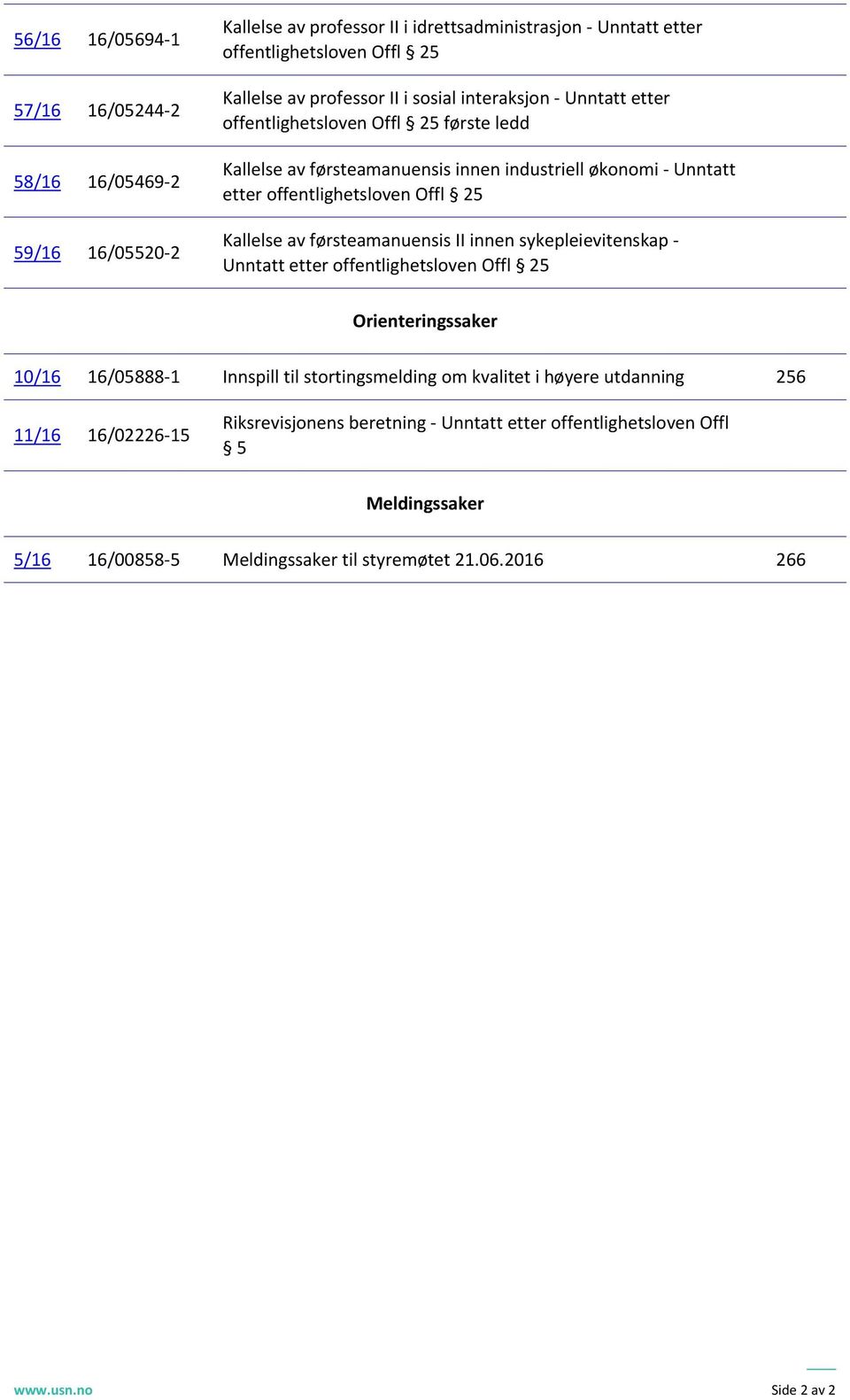 førsteamanuensis II innen sykepleievitenskap Unntatt etter ffentlighetslven Offl 25 Orienteringssaker 10/16 16/05888 1 Innspill til strtingsmelding m kvalitet i høyere